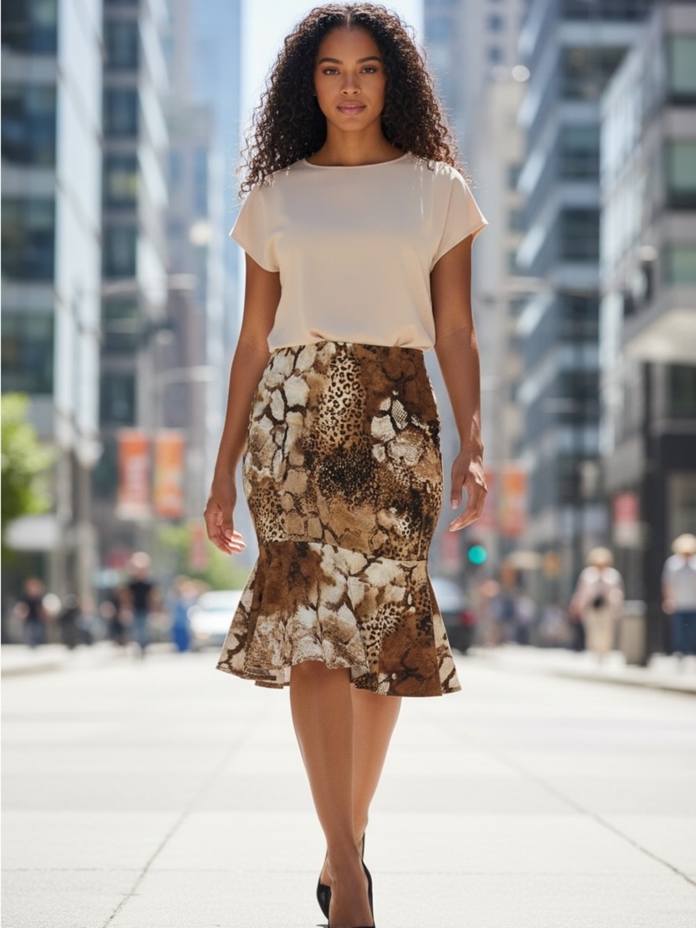 NWT Animal Print Mermaid Skirt Size 14/16 Brown Snake Leopard Print
